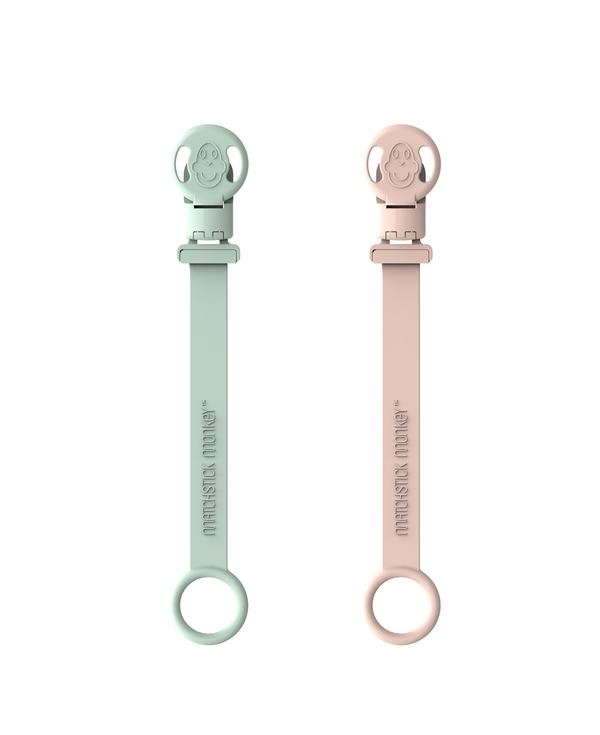 Matchstick Monkey Double Soother Clip mint and blush pink