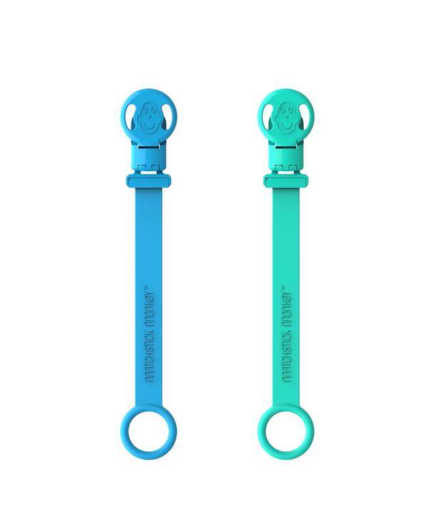Matchstick Monkey Double Soother Clip Green and blue