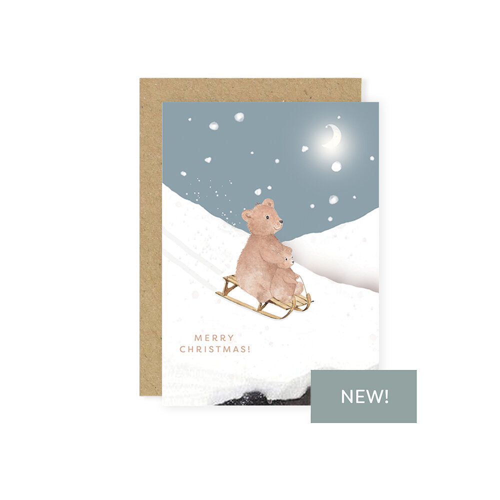 Little Roglets- Bear Sledging Christmas Card