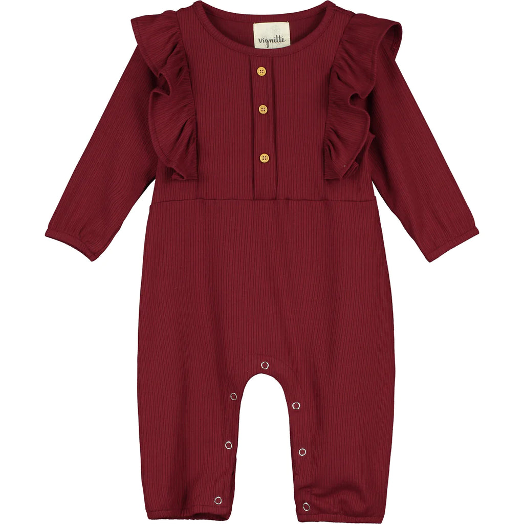 vignette-organic romper-baby at the bank