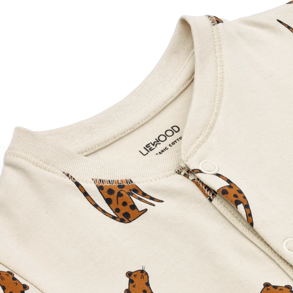 Liewood- Bilbao Printed Pyjamas Romper Leopard/Sandy Mix- Baby at the bank