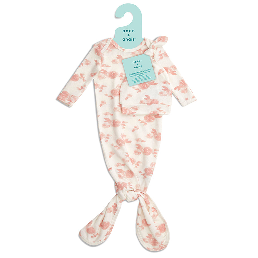 Aden & Anais - Comfort Knotted Gown+Hat Set Rosettes- Baby at the bank